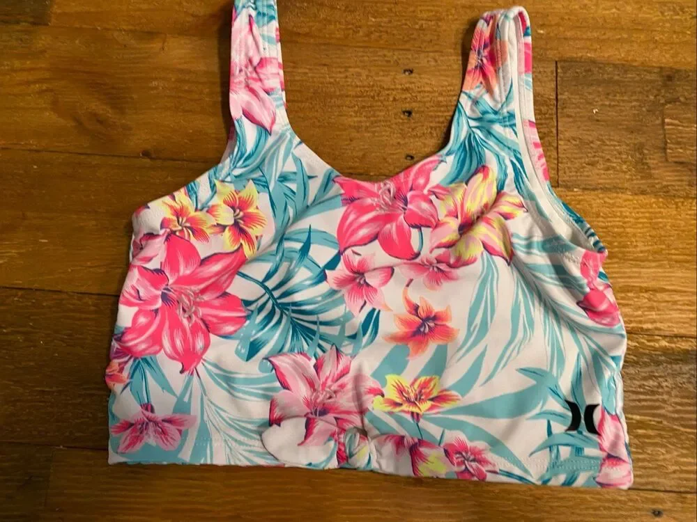 Hurley Medium 8/10 girls bikini set swimwear blue pink tropical floral
